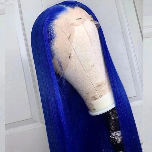 Glueless Royal Blue Color Straight Wave Texture Pre Plucked With Baby Hair Cuticle Aligned Lace Front Wigs