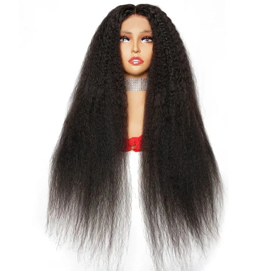 Glueless Transparent HD 4*4 Frontal 4x4 Lace Front Brazilian Real Human Hair Yaki Kinky Straight Closure Wig for Black Women