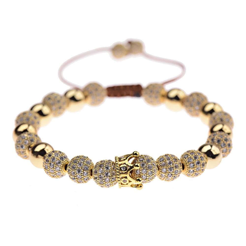 Gold 1 LWI60202 Ohrstecker 2 Designs Available Luxury Hand Jewelry 8mm Copper Bead Micro Pave Cz King Crown Braided Macrame Bracelet