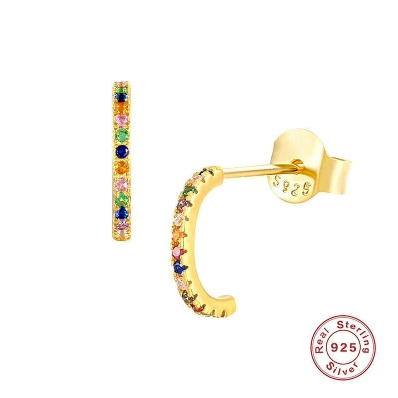 Gold 2022 NEW 925 Sterling Silver rainbow multicolor mini C shaped cuff stud earring