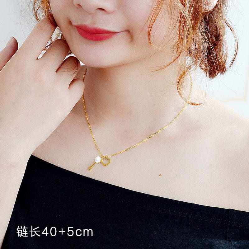 Gold 40 5cm Romantic Key Lock to Heart Pendant Necklaces Women Gold Color Necklace Sterling Silver Jewelry