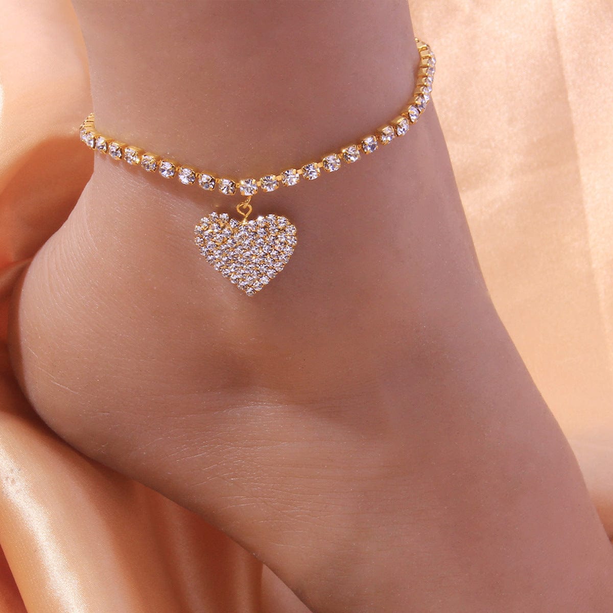 Gold Barefoot Foot Jewelry Gold Plated Anklet Bracelet Silver Tennis Rhinestone Crystal Love Heart Charm Anklet For Women