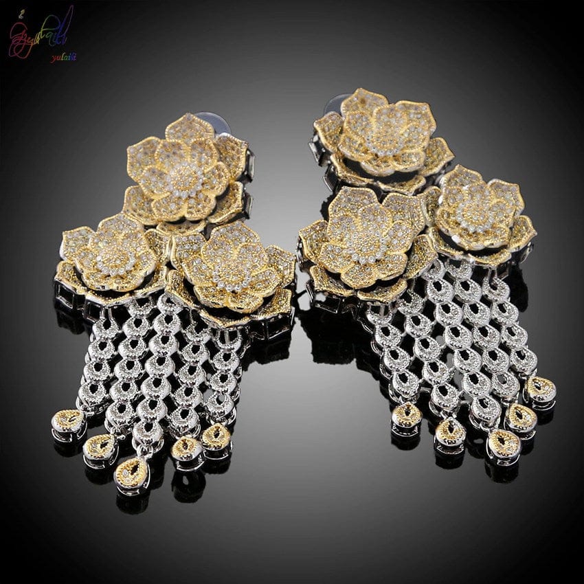 Gold Bridesmaid Statement Bridal AD Necklaces Wedding AAA Blue Cubic Zirconia Costume Jewelry American Diamond Jewellery Wedding Set