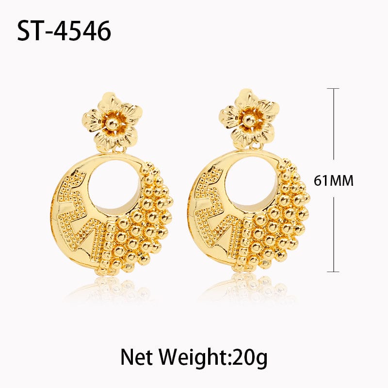 Gold Color Newest Accessories Flower Design Brass Gold Plated Jewelry African Round Drop Earrings