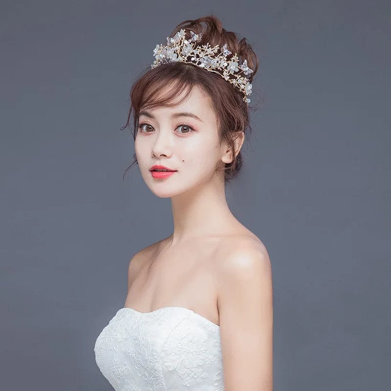 Gold Crown Butterfly Flower Headdress Baroque Crown Headband Gold Wedding Accessories