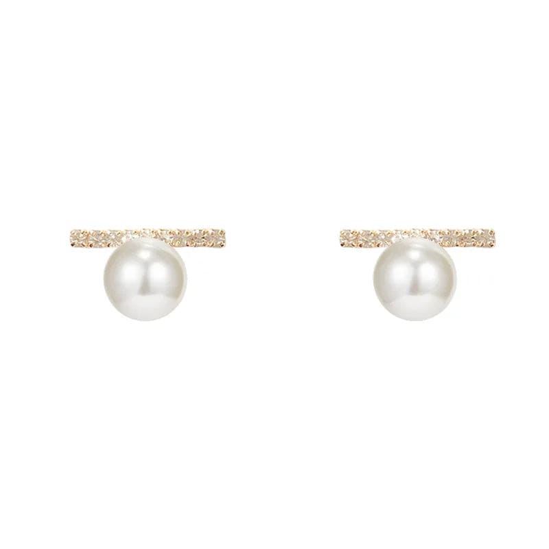 Gold Crystal Line Metal Pearl Earrings Simple Small and Exquisite One Word Pearl New Trendy Party