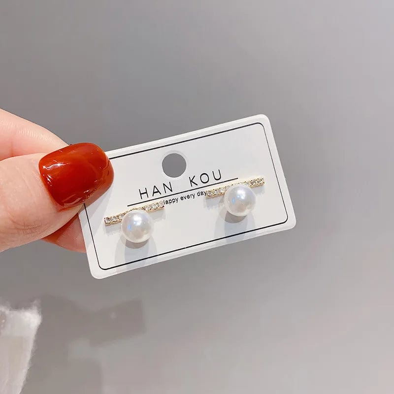 Gold Crystal Line Metal Pearl Earrings Simple Small and Exquisite One Word Pearl New Trendy Party