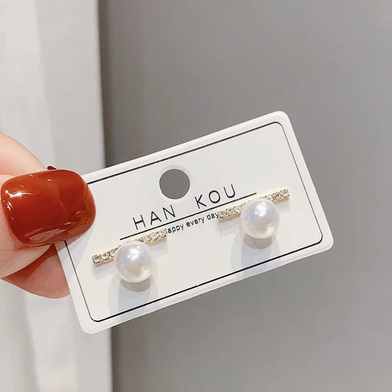 Gold Crystal Line Metal Pearl Earrings Simple Small and Exquisite One Word Pearl New Trendy Party