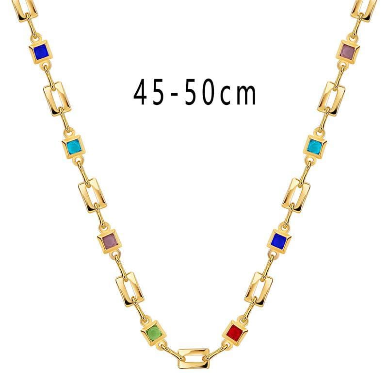 Gold-CYN0144 Popular hip-hop style personality geometric square copper inlaid colorful zirconium necklace women