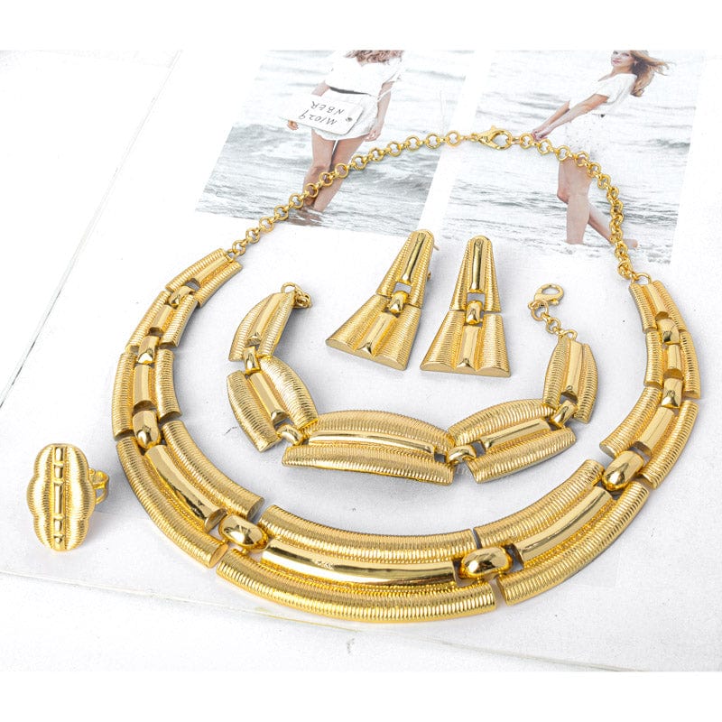 Gold Factory directly new arrival Big copper Gold Plated 24k Jewelry Handmade Fashion Women Necklace Earrings Jewelry Set In China