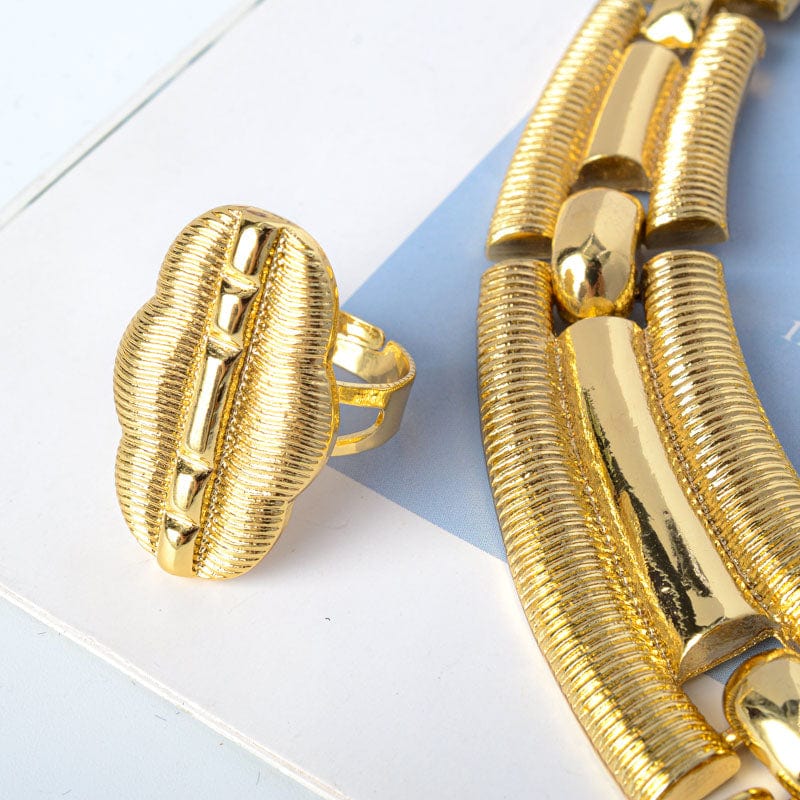 Gold Factory directly new arrival Big copper Gold Plated 24k Jewelry Handmade Fashion Women Necklace Earrings Jewelry Set In China