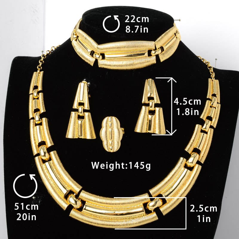 Gold Factory directly new arrival Big copper Gold Plated 24k Jewelry Handmade Fashion Women Necklace Earrings Jewelry Set In China