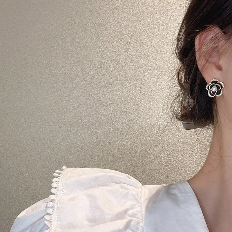 Gold Famous Brand Flowers Earrings Luxury Jewelry Black Camellia Earring Women Fancy Earring