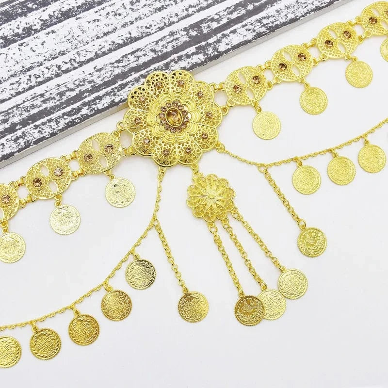 Gold Fashion Coin Tassel Flowers Waist Chain Belly Turkish Gypsy Body Chain Dance Jewelry Bohemian Vintage Gold Plated