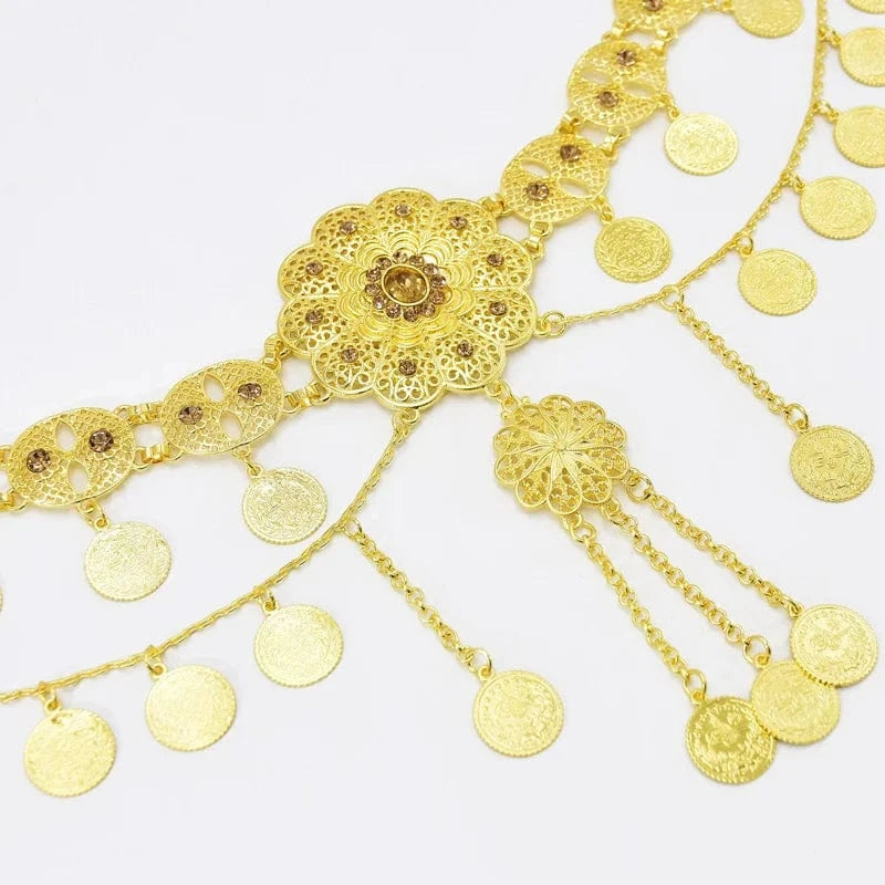 Gold Fashion Coin Tassel Flowers Waist Chain Belly Turkish Gypsy Body Chain Dance Jewelry Bohemian Vintage Gold Plated
