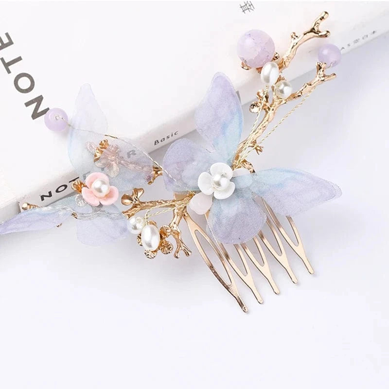 Gold Fashion Fringe Costume Hanfu Pearl Flowers Butterfly Headdress Suit Ladies Fairy Hair Accessories Ancient Style Hair Accessories