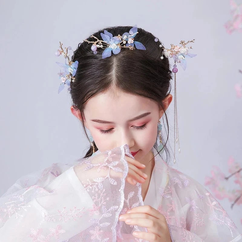 Gold Fashion Fringe Costume Hanfu Pearl Flowers Butterfly Headdress Suit Ladies Fairy Hair Accessories Ancient Style Hair Accessories