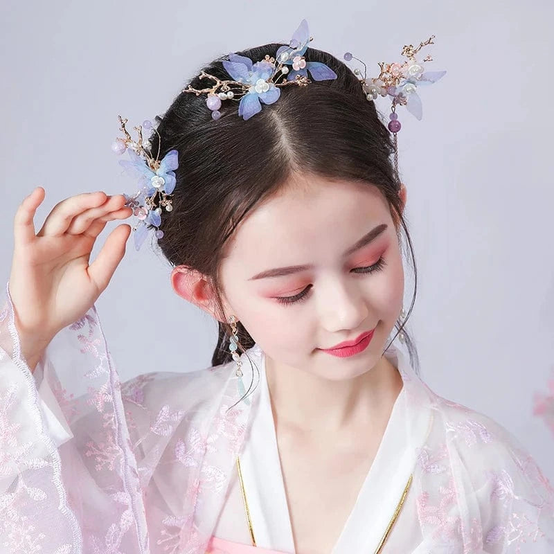Gold Fashion Fringe Costume Hanfu Pearl Flowers Butterfly Headdress Suit Ladies Fairy Hair Accessories Ancient Style Hair Accessories