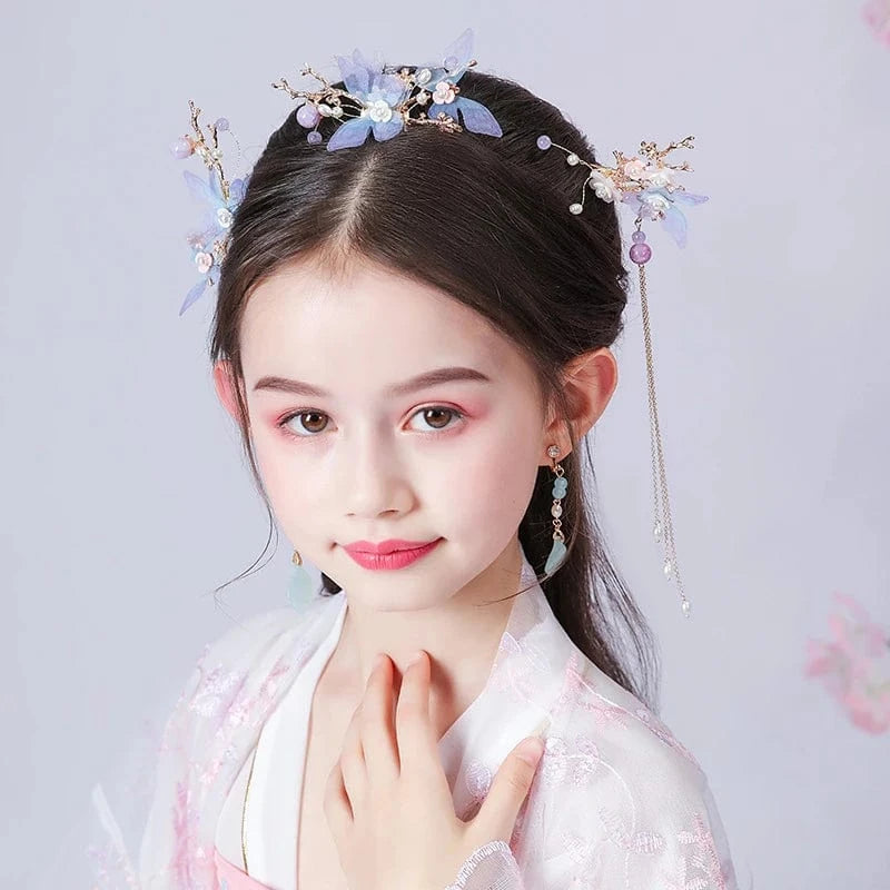 Gold Fashion Fringe Costume Hanfu Pearl Flowers Butterfly Headdress Suit Ladies Fairy Hair Accessories Ancient Style Hair Accessories