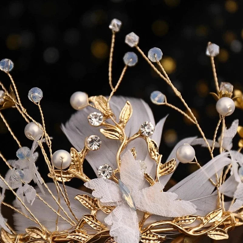 Gold Fashion Gold Wedding Butterfly Headband Bohemian Headpiece Crystal Pearl Hair Vine Flower Halo Bridal Hair Accessories