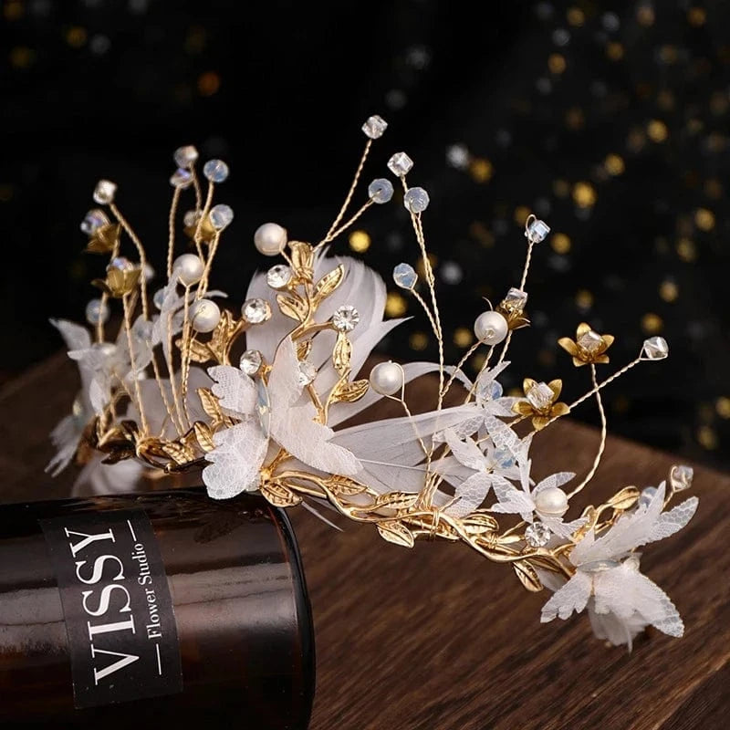 Gold Fashion Gold Wedding Butterfly Headband Bohemian Headpiece Crystal Pearl Hair Vine Flower Halo Bridal Hair Accessories