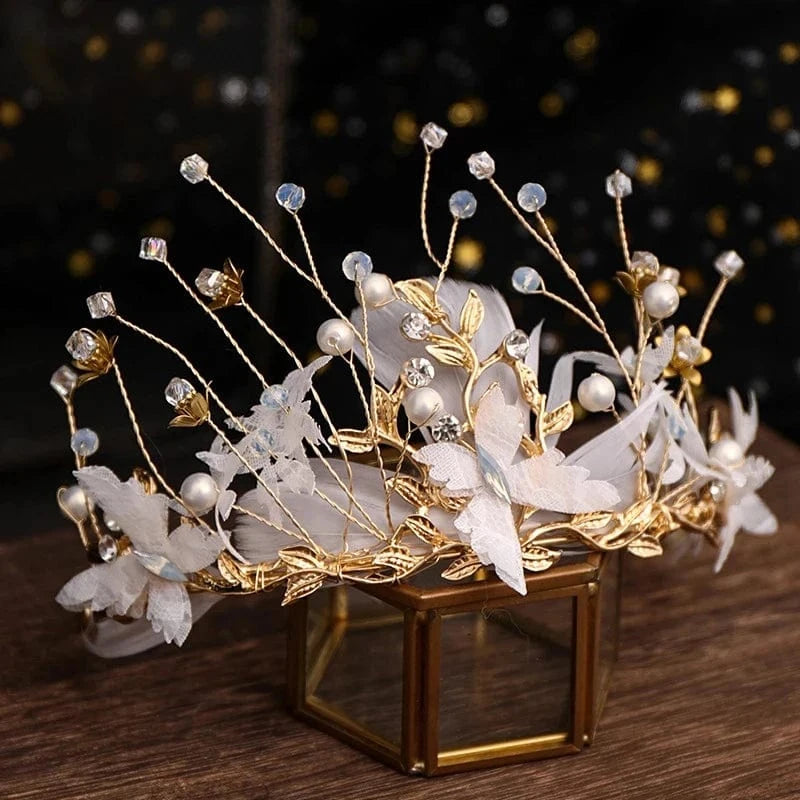 Gold Fashion Gold Wedding Butterfly Headband Bohemian Headpiece Crystal Pearl Hair Vine Flower Halo Bridal Hair Accessories