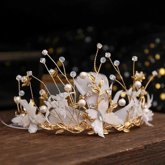 Gold Fashion Gold Wedding Butterfly Headband Bohemian Headpiece Crystal Pearl Hair Vine Flower Halo Bridal Hair Accessories