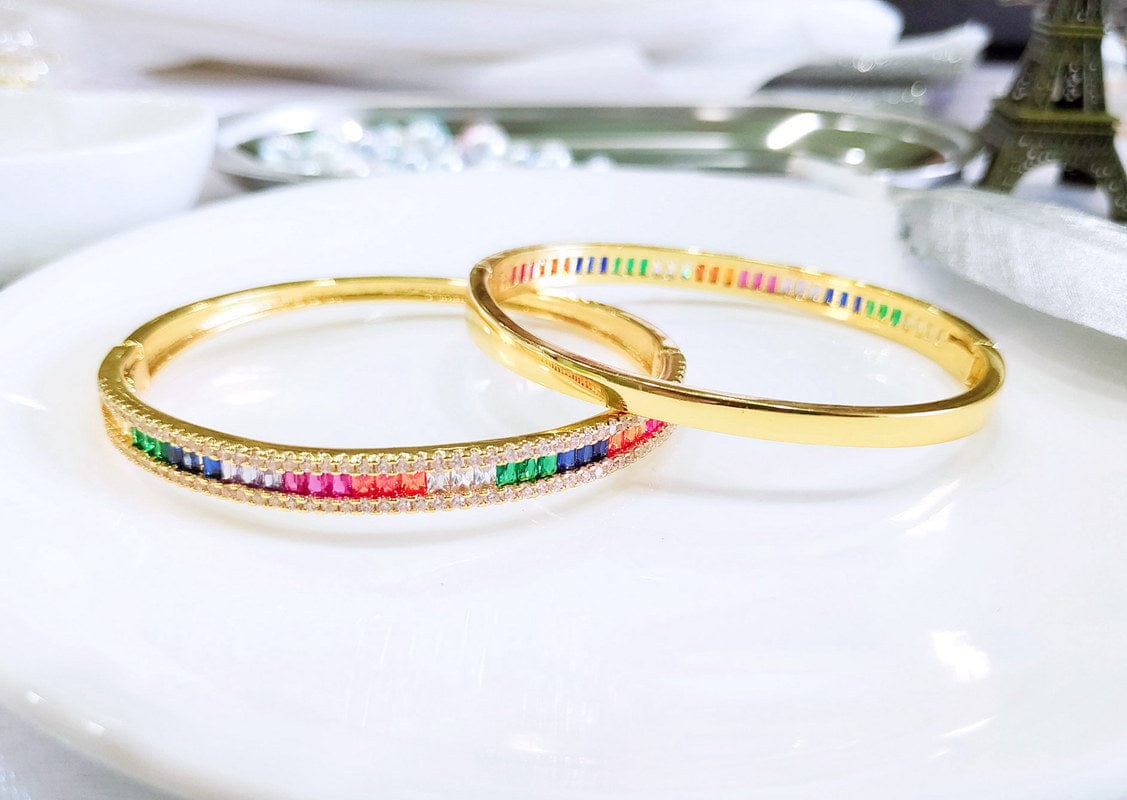 Gold Fashion Jewelry Brass 18K Gold Plated Colorful Zircon Bangles For Women