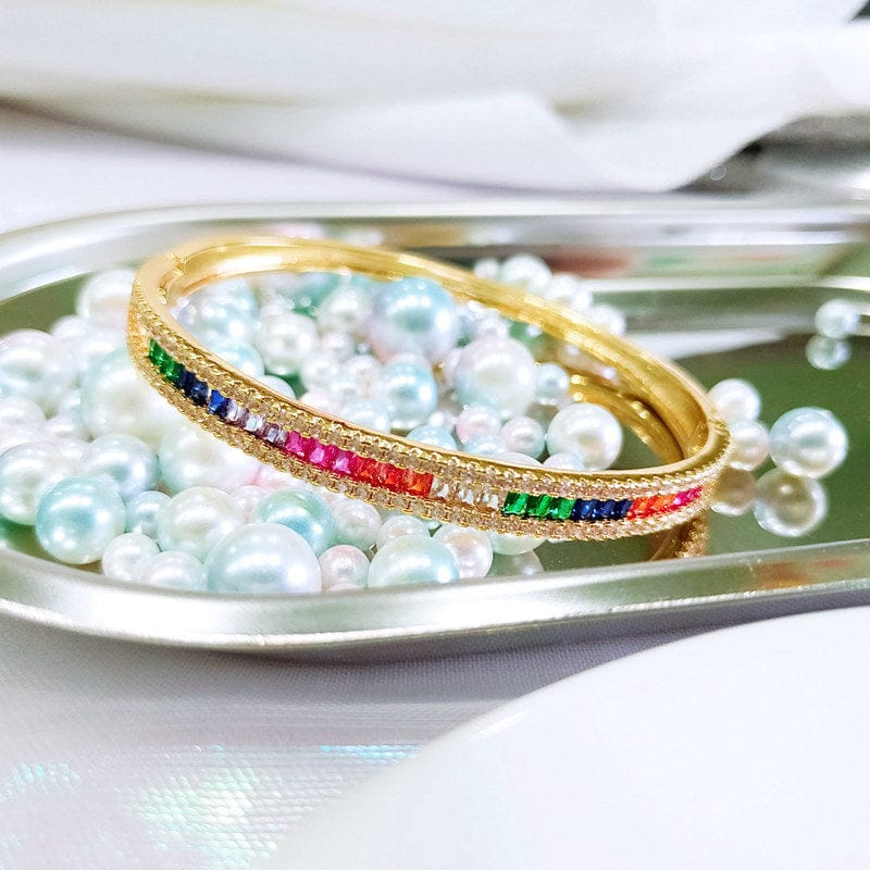 Gold Fashion Jewelry Brass 18K Gold Plated Colorful Zircon Bangles For Women