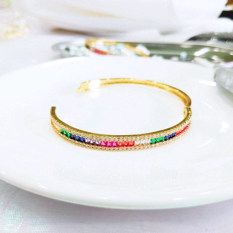 Gold Fashion Jewelry Brass 18K Gold Plated Colorful Zircon Bangles For Women