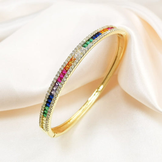 Gold Fashion Jewelry Brass 18K Gold Plated Colorful Zircon Bangles For Women