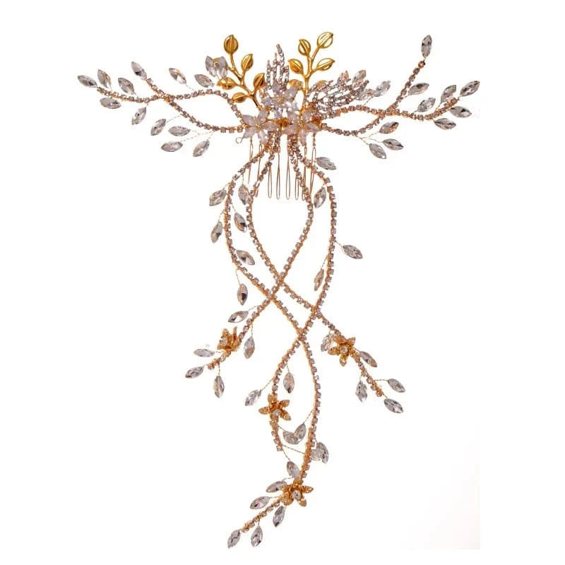 Gold Fashion Wedding Full Crystal Wedding Tassel Comb Handmade Wedding Head Accessories Bridal Hair Jewelry