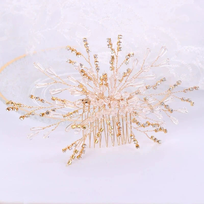 Gold Fashion Women Jewelry Handmade Crystal Gold Leaf Hair Comb Bridal Wedding Hair Comb Fancy Hair Accessories