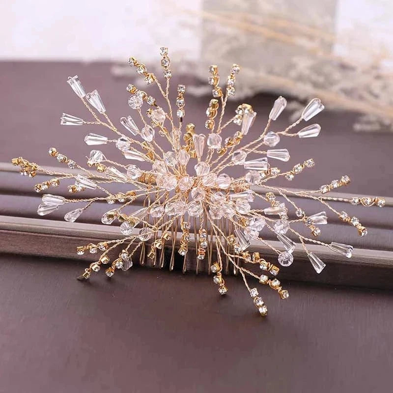Gold Fashion Women Jewelry Handmade Crystal Gold Leaf Hair Comb Bridal Wedding Hair Comb Fancy Hair Accessories