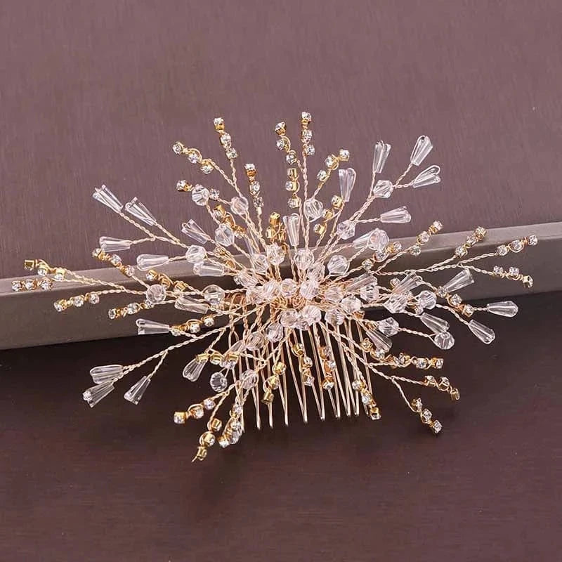 Gold Fashion Women Jewelry Handmade Crystal Gold Leaf Hair Comb Bridal Wedding Hair Comb Fancy Hair Accessories