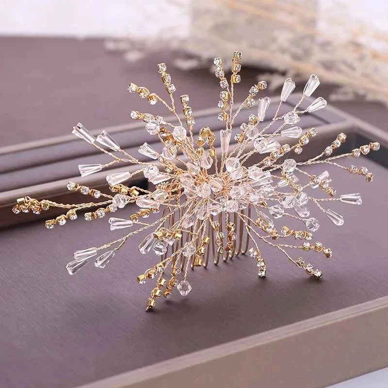 Gold Fashion Women Jewelry Handmade Crystal Gold Leaf Hair Comb Bridal Wedding Hair Comb Fancy Hair Accessories