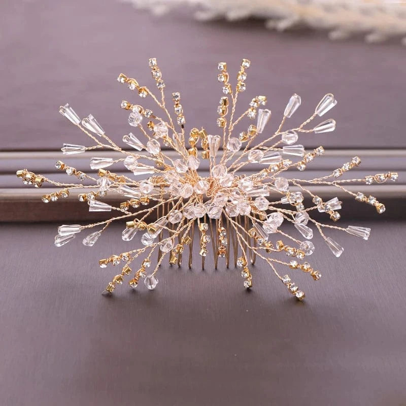 Gold Fashion Women Jewelry Handmade Crystal Gold Leaf Hair Comb Bridal Wedding Hair Comb Fancy Hair Accessories