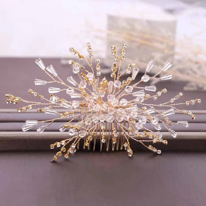 Gold Fashion Women Jewelry Handmade Crystal Gold Leaf Hair Comb Bridal Wedding Hair Comb Fancy Hair Accessories