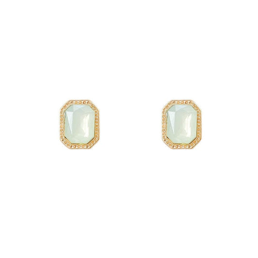 Gold Female Luxury Crystal Square Stud Earrings Vintage Silver Wedding Jewelry White Green Blue Zircon Stone Earrings For Women