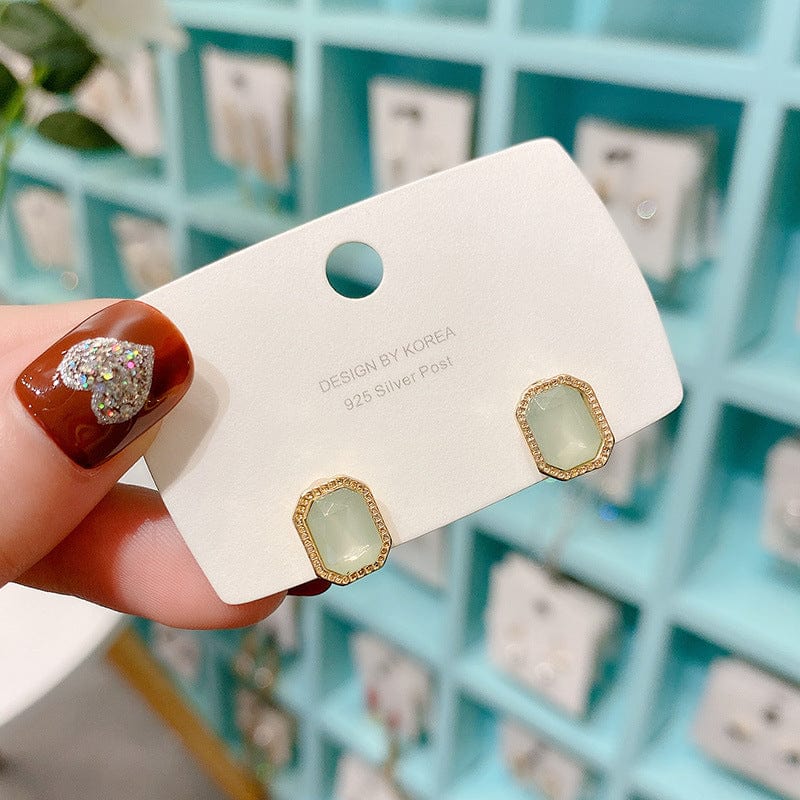 Gold Female Luxury Crystal Square Stud Earrings Vintage Silver Wedding Jewelry White Green Blue Zircon Stone Earrings For Women