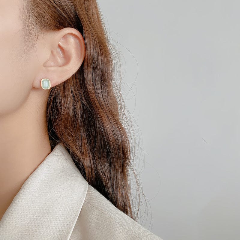 Gold Female Luxury Crystal Square Stud Earrings Vintage Silver Wedding Jewelry White Green Blue Zircon Stone Earrings For Women