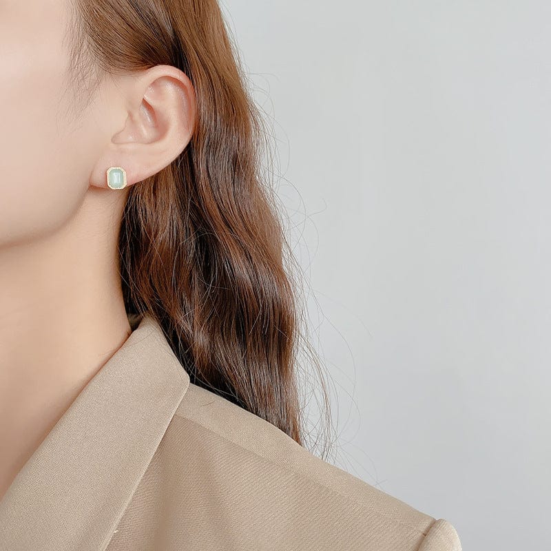 Gold Female Luxury Crystal Square Stud Earrings Vintage Silver Wedding Jewelry White Green Blue Zircon Stone Earrings For Women