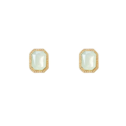Gold Female Luxury Crystal Square Stud Earrings Vintage Silver Wedding Jewelry White Green Blue Zircon Stone Earrings For Women