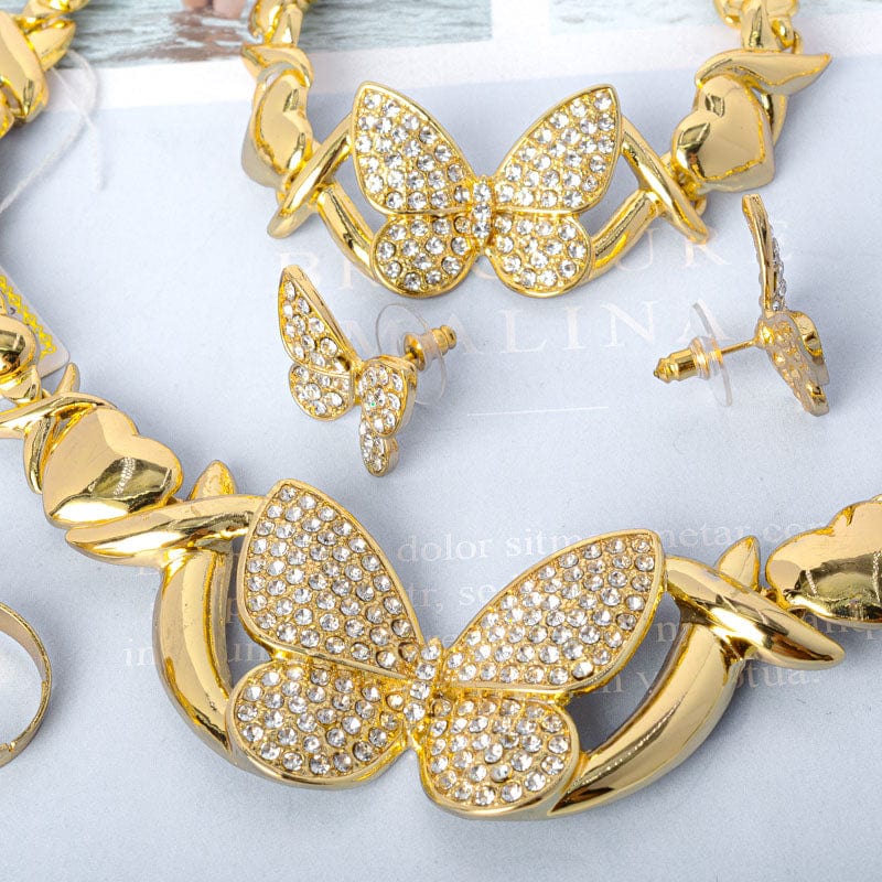 Gold Gold Jewelry Sets Crystal Necklace Earrings Fashion Butterfly Bridal Jewelry Sets Nigerian woman accessories Jewelry Set