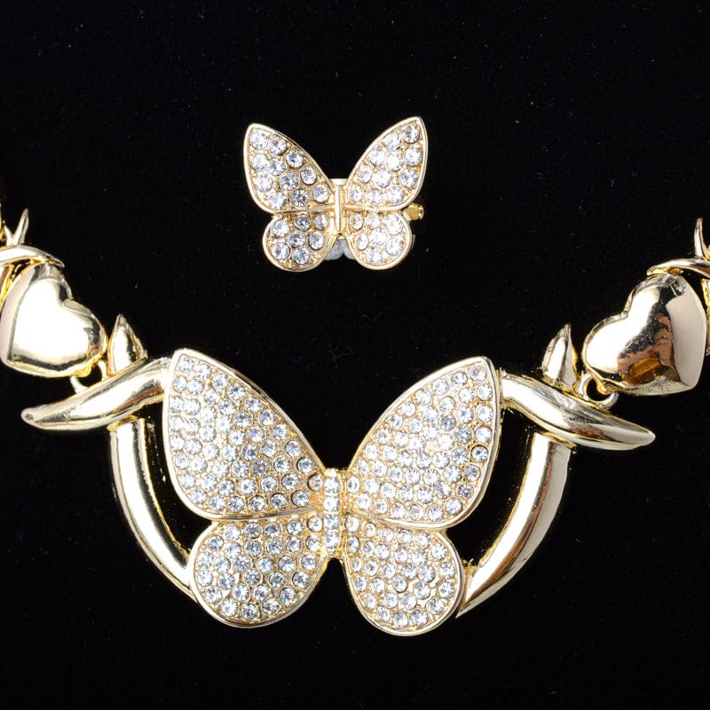 Gold Gold Jewelry Sets Crystal Necklace Earrings Fashion Butterfly Bridal Jewelry Sets Nigerian woman accessories Jewelry Set
