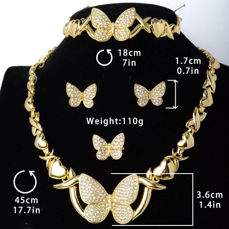 Gold Gold Jewelry Sets Crystal Necklace Earrings Fashion Butterfly Bridal Jewelry Sets Nigerian woman accessories Jewelry Set