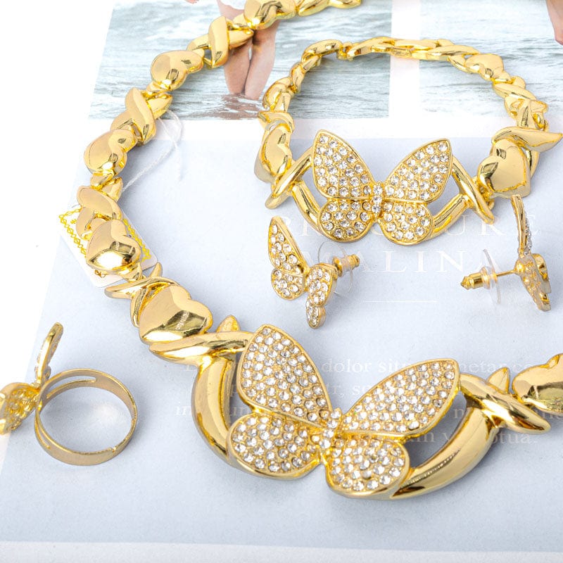 Gold Gold Jewelry Sets Crystal Necklace Earrings Fashion Butterfly Bridal Jewelry Sets Nigerian woman accessories Jewelry Set