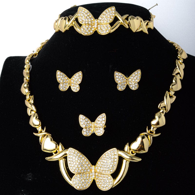 Gold Gold Jewelry Sets Crystal Necklace Earrings Fashion Butterfly Bridal Jewelry Sets Nigerian woman accessories Jewelry Set