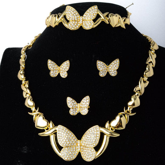 Gold Gold Jewelry Sets Crystal Necklace Earrings Fashion Butterfly Bridal Jewelry Sets Nigerian woman accessories Jewelry Set