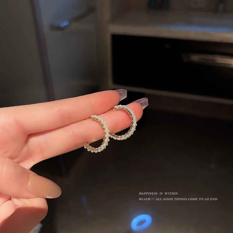 Gold Gold Pearl Beads Hoops Women Luxury Crystal Fashion Fine Jewelry Piercing Loops Pendiente Earring